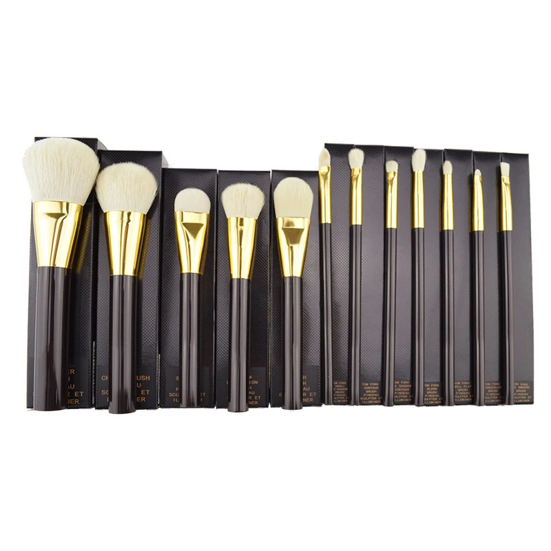 TF 12 pcs  high end goat hair Make Up Brush Kit Private Label Square handle professional natural hair Makeup Brushes Set