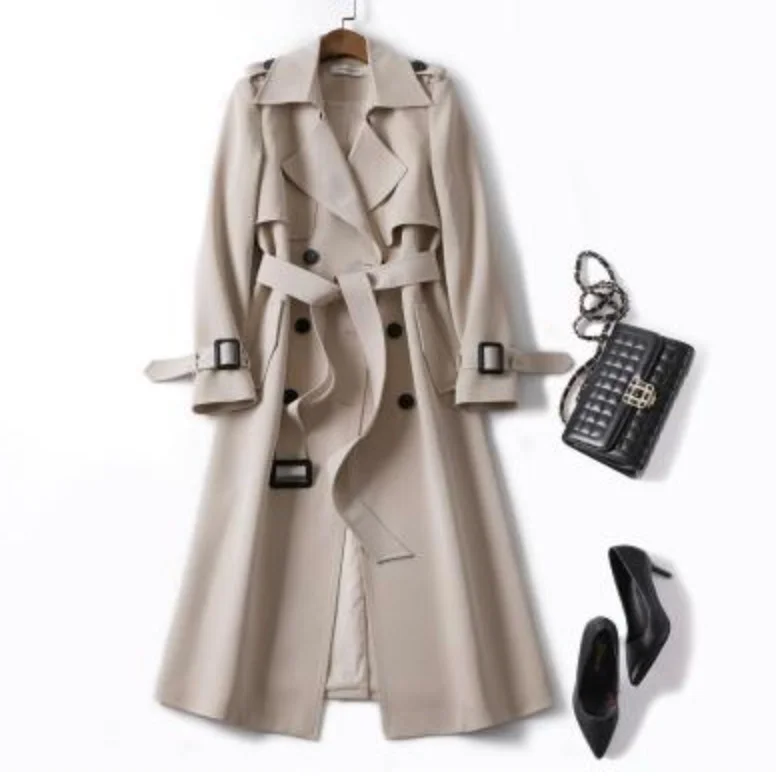 new Korean mid-length trench coat for women 2021 popular British over-the-knee overcoat for spring autumn