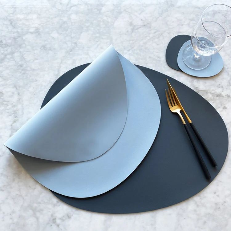 Leather texture Silicone waterproof Placemat and Coaster Set Dining Table Mat