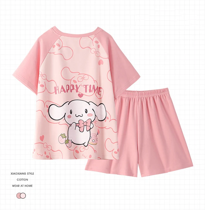 Kawaii Sanrios Kts Kuromi Cinnamoroll Детская летняя тонкая Пижама комплект из двух предметов милые шорты с коротким рукавом домашняя одежда