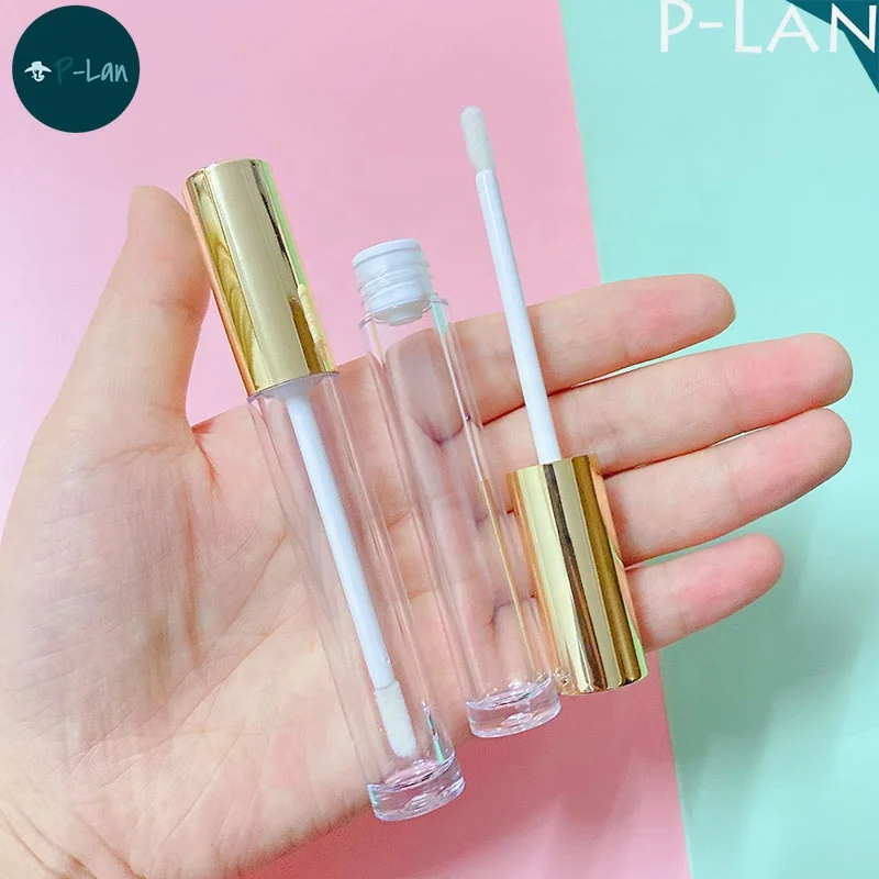 P-Lan Brand Stock 100pieces Custom Logo Round Plastic 6ml Matte Black Silver Gold Empty Lip Gloss Container Tubes With Stopper
