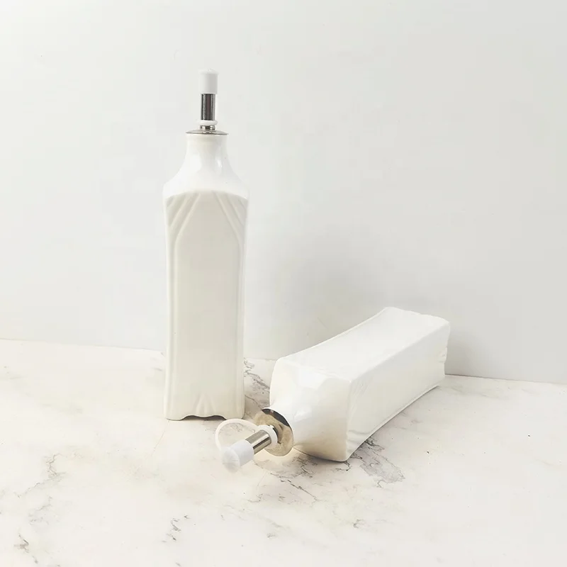 Eco-friendly  Dolomite Oil and Vinegar Bottle White Ceramic Oil Jars Containers for Tableware Kitchenware Home Party
