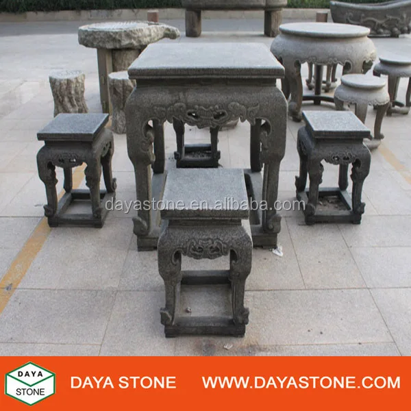 Outdoor Garden Antique Stone Furniture Sets Carved Antique granite table and bench garden furniture
