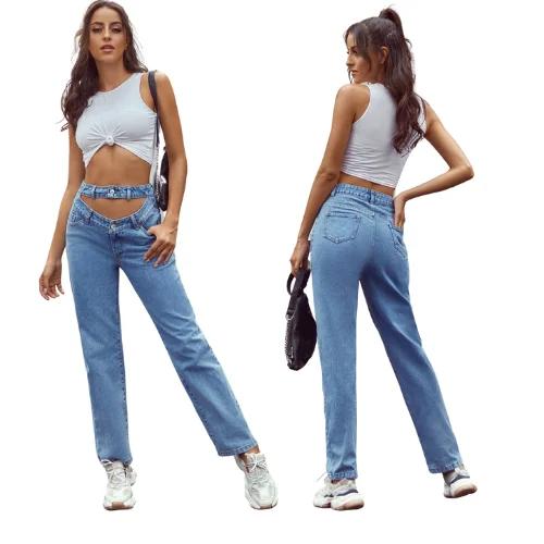 Fashion Cotton Hollow Sexy Boyfriend Distressed high cut out waist ladies denim jeans