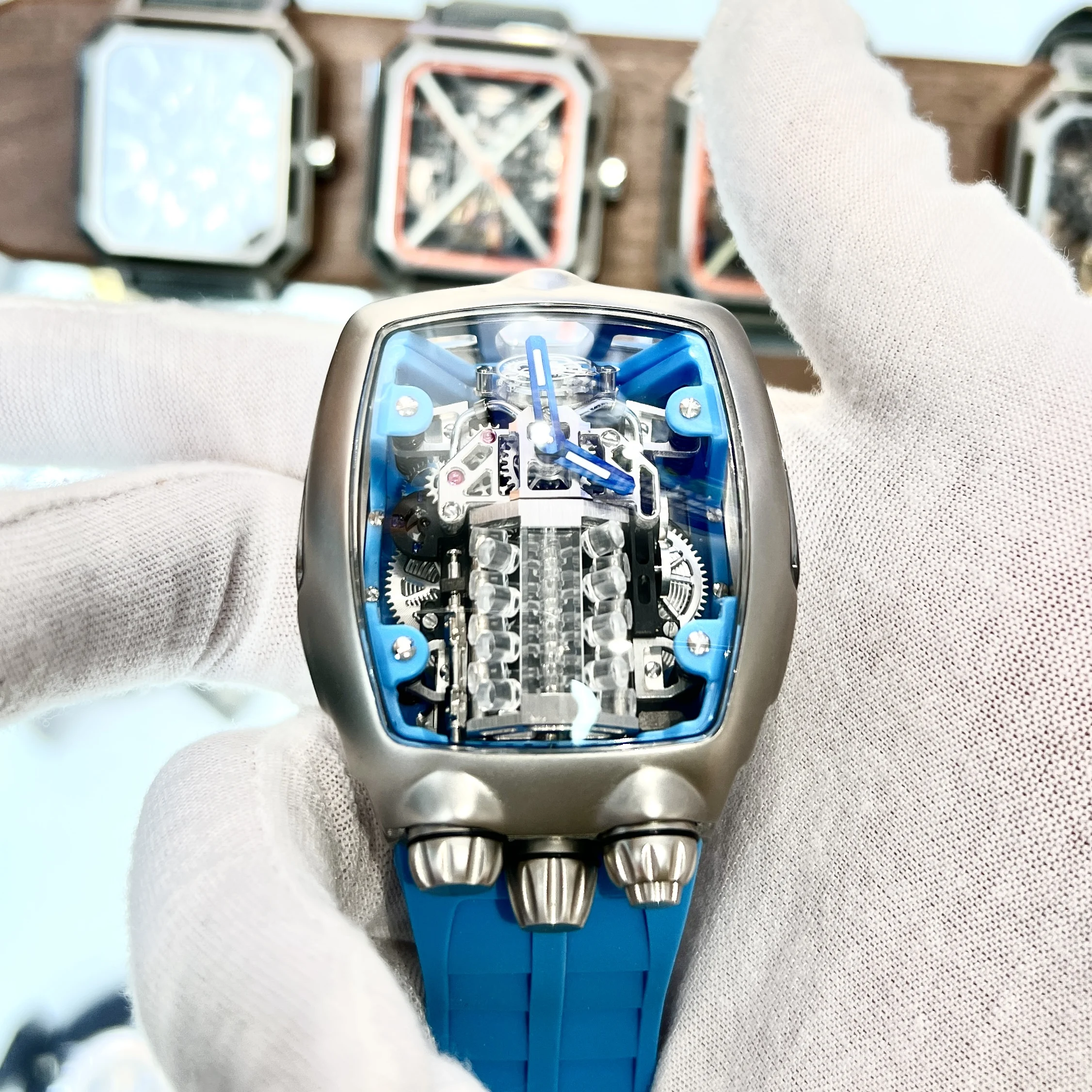 New Self winding Engine Watch Mechanical OEM Luxury Strap Skeleton Watch Automatic Movement Mechanical Wrist Watches For Men