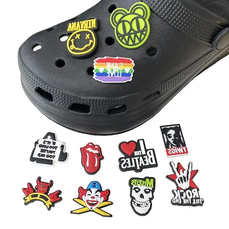 Customized  New arrival high quality rock style PVC croc charms wholesales shoe accessories charms for crocs for Kids Bag