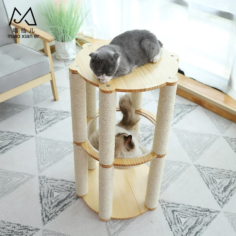 Roman Hot Selling Outdoor 3 layers Wood Cat Scratcher cat climb tree