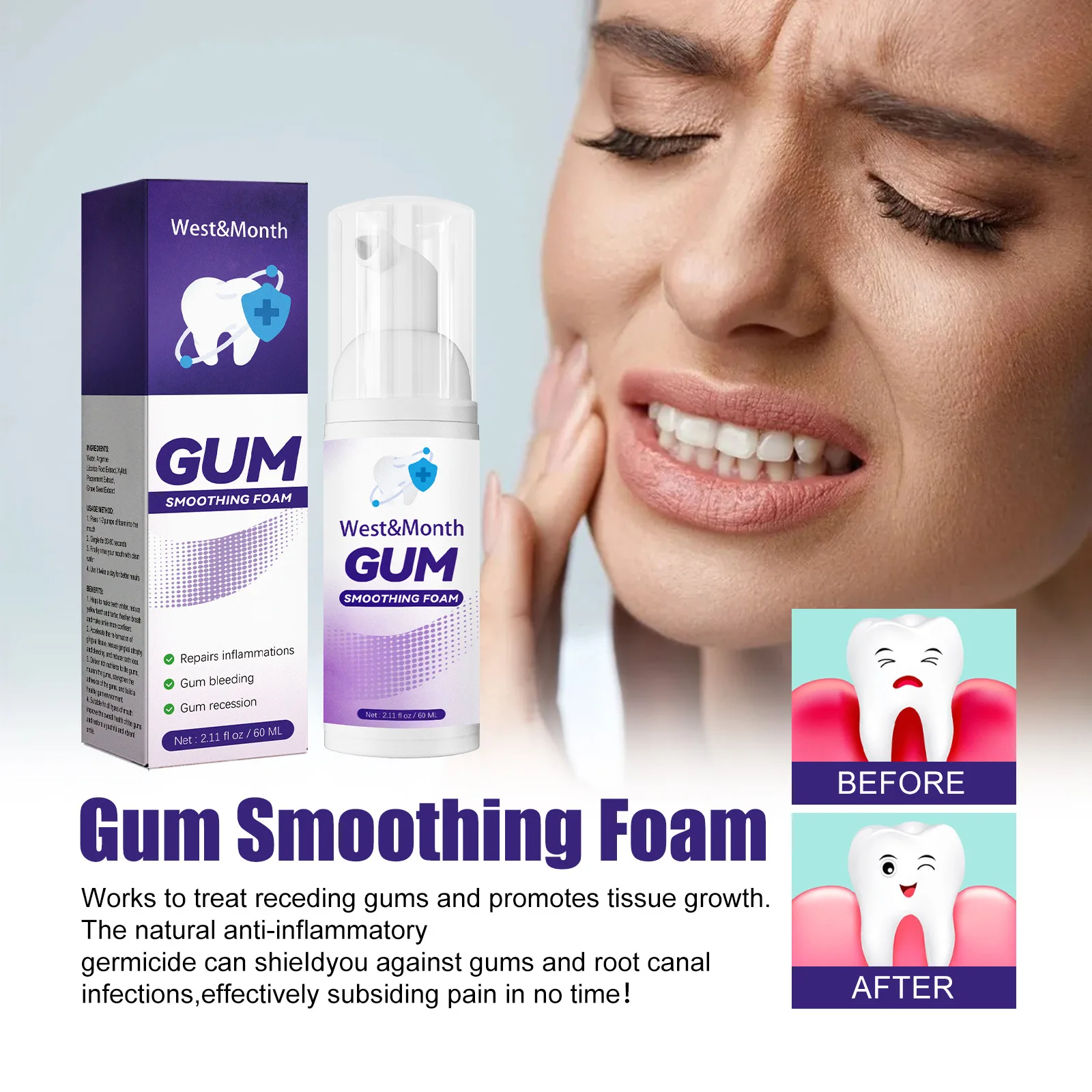 2024 New Personalised Custom Logo Vegan Mousse Tooth Mint Toothpaste V34 Colour Corrector Bleaching Foam Purple Toothpaste