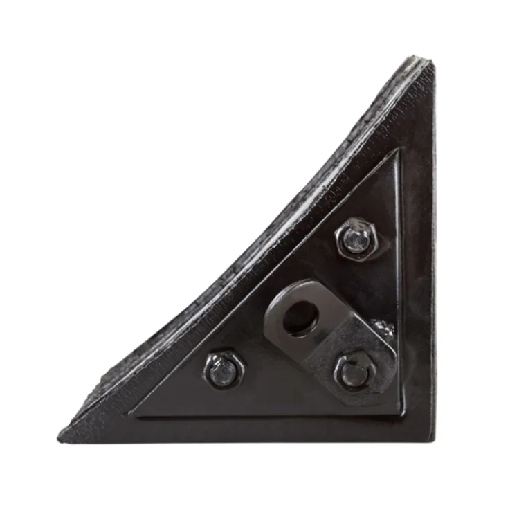 Durable Black Laminated Wheel Chock with  Attached Chain and Mounting Rubber Wheel Chock