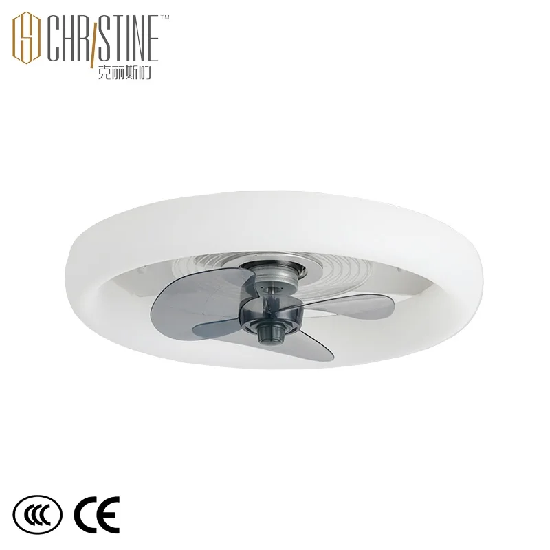  Custom Logo 3 Blade 220V White Bedroom Crystal LED Ceiling Fan Lights For