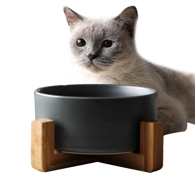 
Manufacturer New Design Colorful Ceramic Pet Bowl for Dogs and Cats with Bamboo Shelf Eco friendly Pet Bowl 