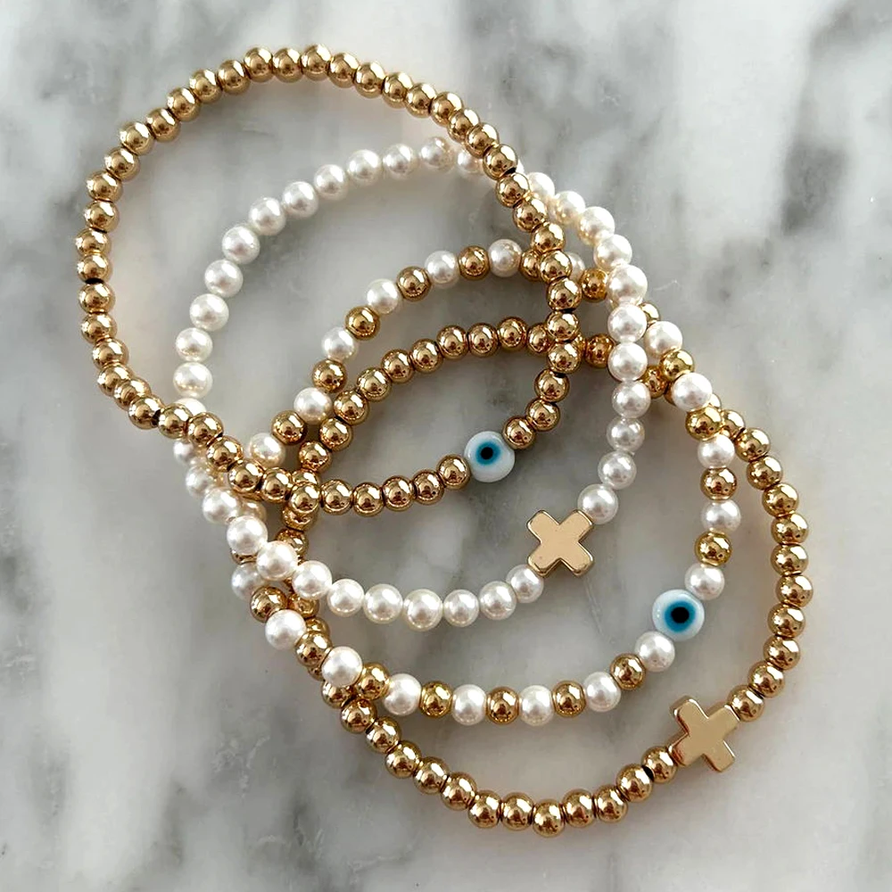 New Luxury 18k Gold Filled Beads Bracelets Women Fashion Charm Waterproof Gold Beaded Bracelet Jewelry For Gift