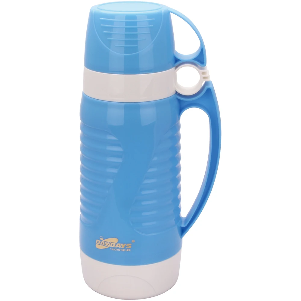 PP Plastic Body Glass Refill Inside Thermos with Two Cups Water Bottle vacummflask