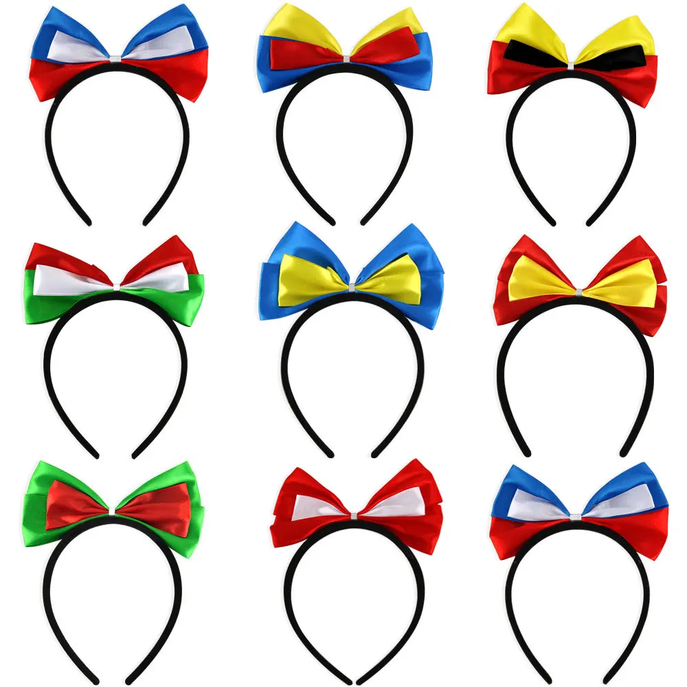 2024 Soccer Cup Cheerleaders Cute Hair Band Flag Bow Knitted Tie Headbands Normal Size Party Decorations Accessory Usage