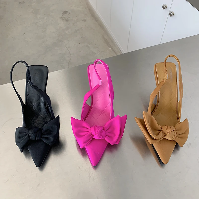 Summer Butterfly-knot 2022 Fashion Shallow Pointed Toe Pumps Sweet Solid Thin Heel Party Black Casual Size 35-41 Women Shoes