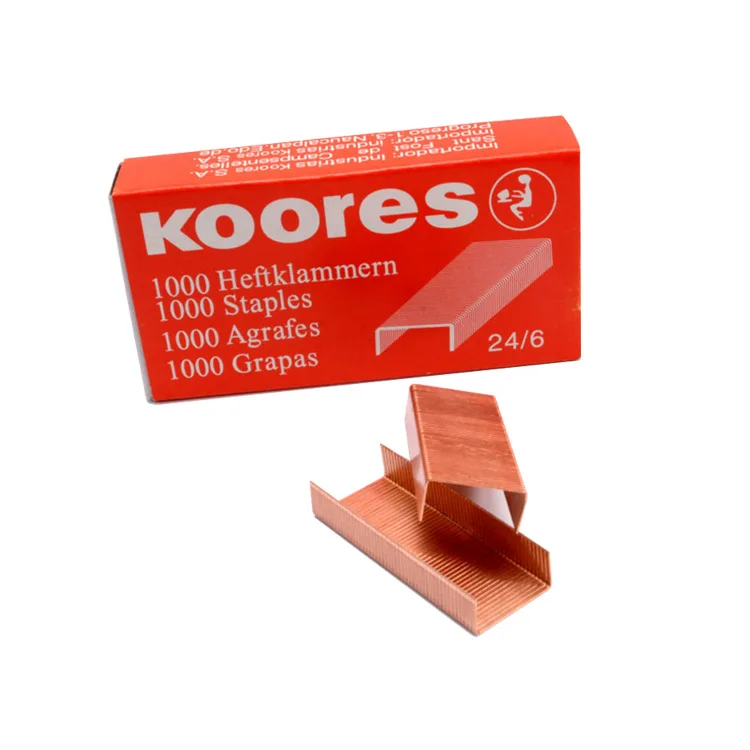 
Hot Sale 24/6 Rose Gold Metal Office Staples Pin With Color Box Packaging 