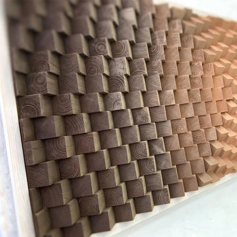 Home Decor Mixed Media Art 3D Abstract Geometric Wall Arts Handmade Wood Carved Artwork Design Wall Painting