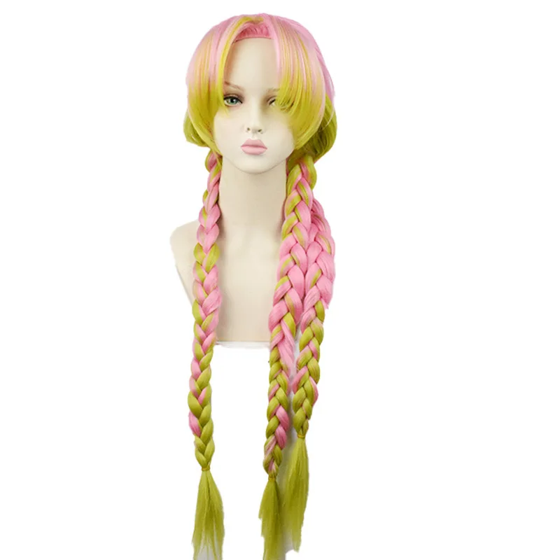 Anime Kanroji Mitsuri Cosplay Wig for Demon Slayer Kimetsu No Yaiba Characters Play Wigs With Free Cap
