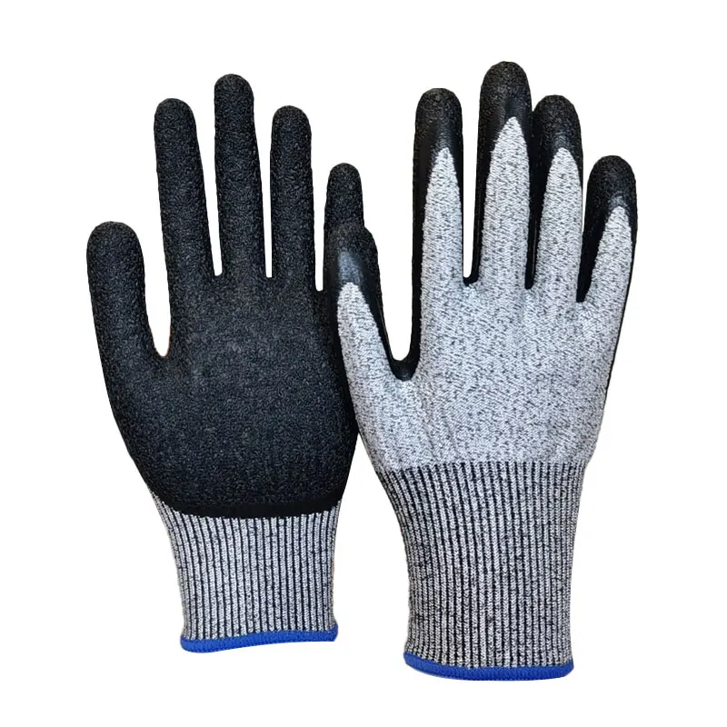 Logo Custom Crinkle Latex Coated Anti Cut Oil Resist Construction Industrial Garden Gloves For Workers