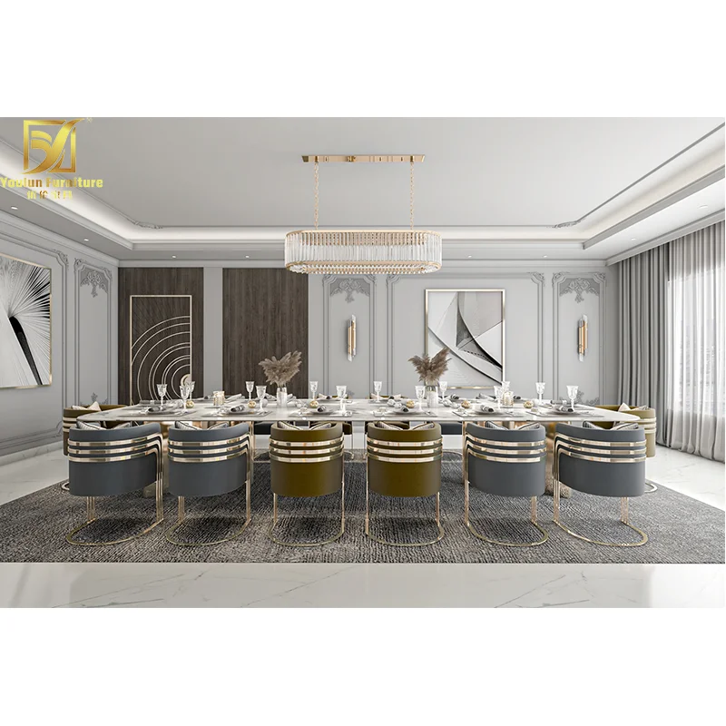 nano white synthetic italian 14 people tile marble top dining table set luxury with 12 chairs