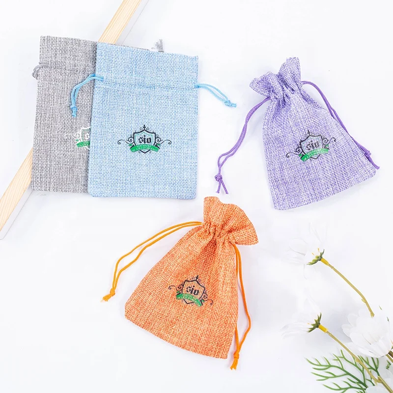 Wholesale High Quality Custom Logo Color Eco Friendly Jute Pouches Gift Packing Drawstring Burlap Bags