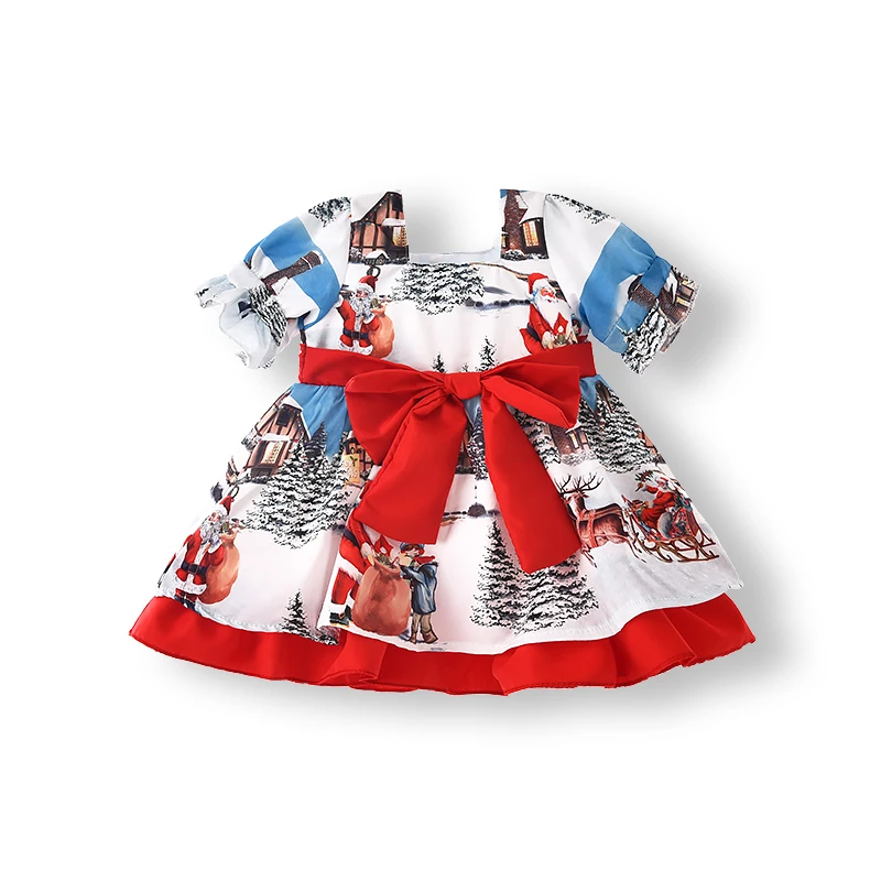 Детское атласное платье с 3D-принтом, праздничное платье для маленьких девочек с рождественским принтом, снежинками, Санта-Клаусом, юбка для вечеринки
