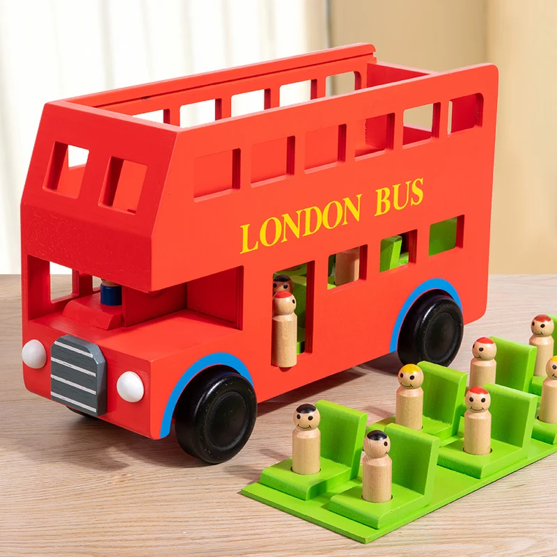 Wholesale Customized Wooden Assembly  Bus Model Educational Wooden London Double Bus Toy For Kids