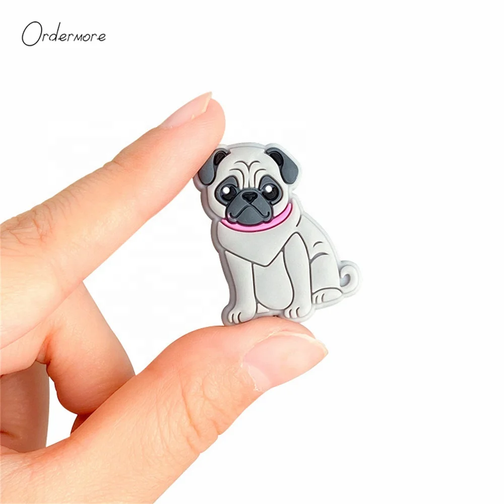 Ordermore BD18 Bpa Free Multicolor Pug Dog Silicone Focal Beads Golden Doodle Dog Bead Silicone