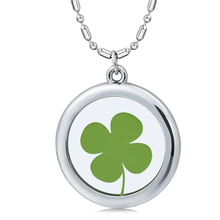 Wholesale Lucky Clover Bio Quantum Energy Pendant Health Necklace High Quality Glass Gift Flower Round Charm Pendants