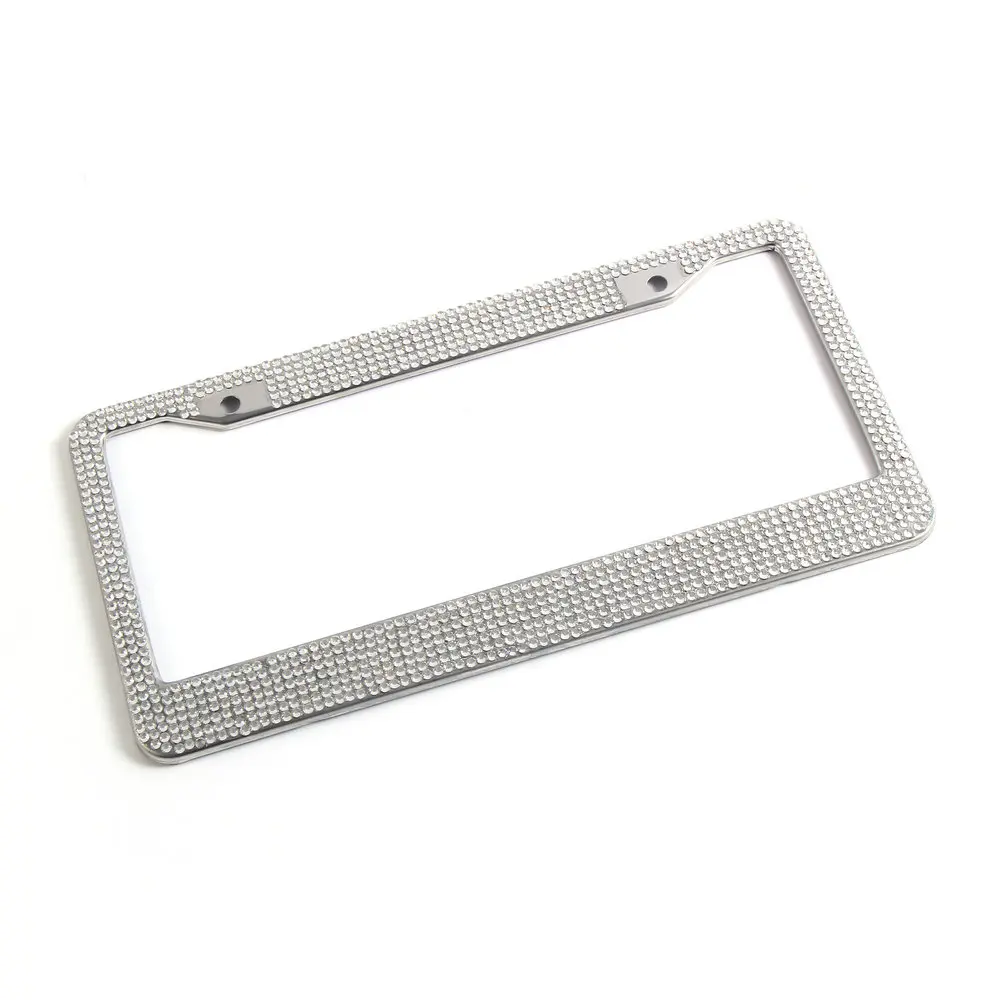 Custom Bling Black Metal Embossed  Pink Crystal  Rhinestone Car Number Holder Us License Plate Cover Frame