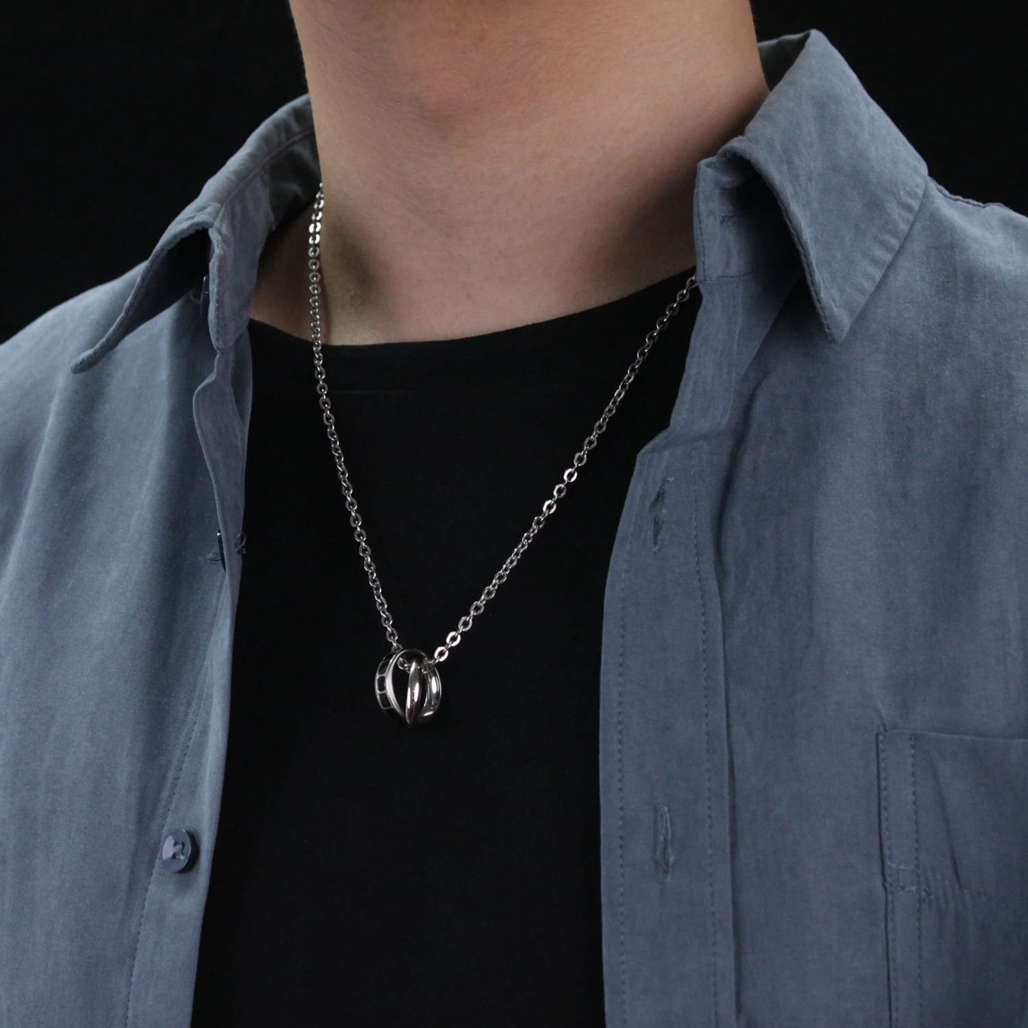 Fashion Jewelry Male Female Double Rings Stainless Steel Zircon Pendant Necklaces for Sensitive Skin Chain Necklace