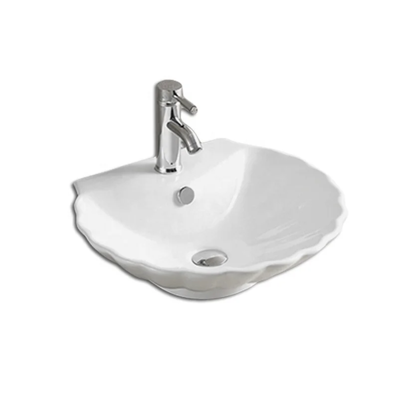 KD-25AB Excellent Quality Ceramic Wash Basin Sink Parts Hot Selling Table Top Mounted Shiny Glazed Shell Shape Hand Sink Bowl