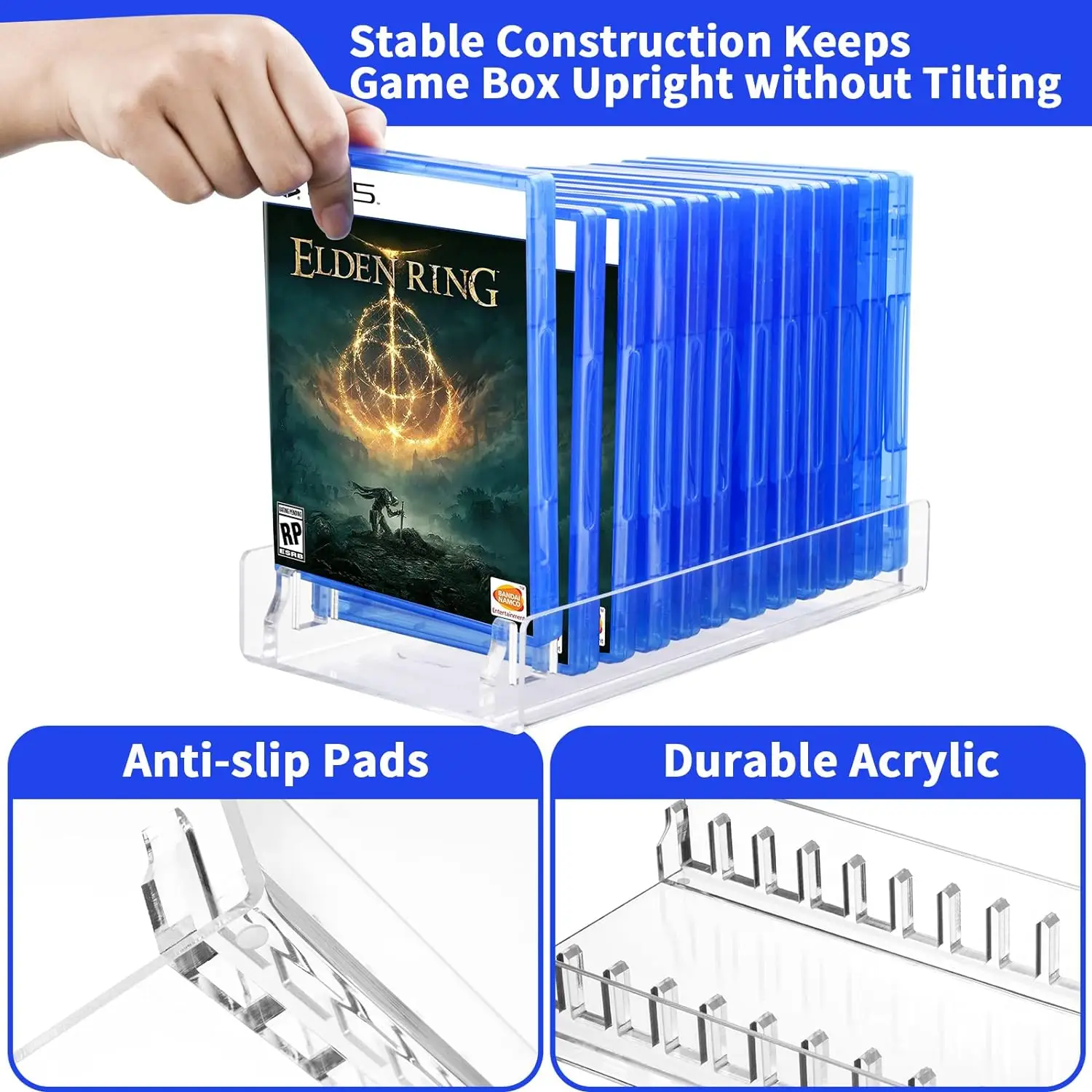 Acrylic Game Storage Organizer Stand, Upgraded Switch Game Display Holder Fits up to 12 Games Box - Clear