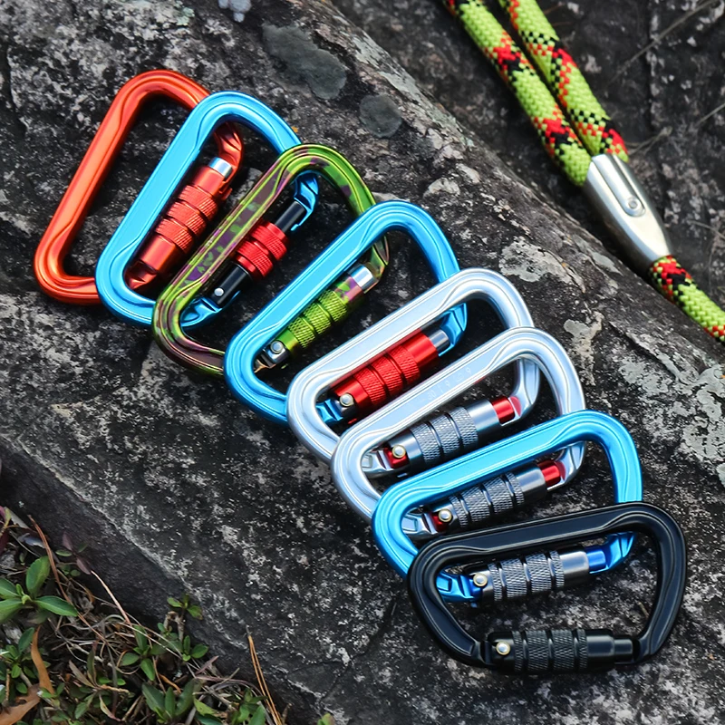 JRSGS Light Weight 30kN Aluminum D Shape Screw Lock Gate Manual Climbing Carabiner Customized Logo Heavy Duty Snap Hook S7111B