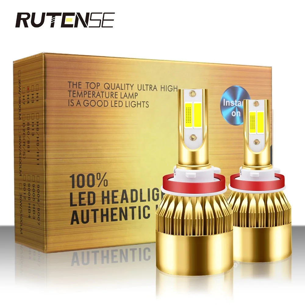 RUTENSE C6 dual color led headlight H1 H3 H4 H7 H1 H8 H9 H11 H13 9005 9006 COB 36W 8000lm white yellow /led headlight H4