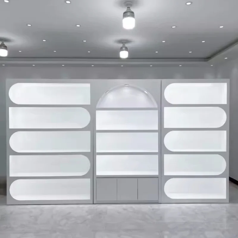 Modern Minimalism Wood Display Cabinets Customized Beauty Nail Salon Furniture Display Case