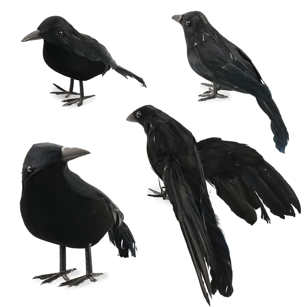 Halloween Props Tombstone Decorations Realistic Looking Black Feathered Crows Halloween Decoration For Garden
