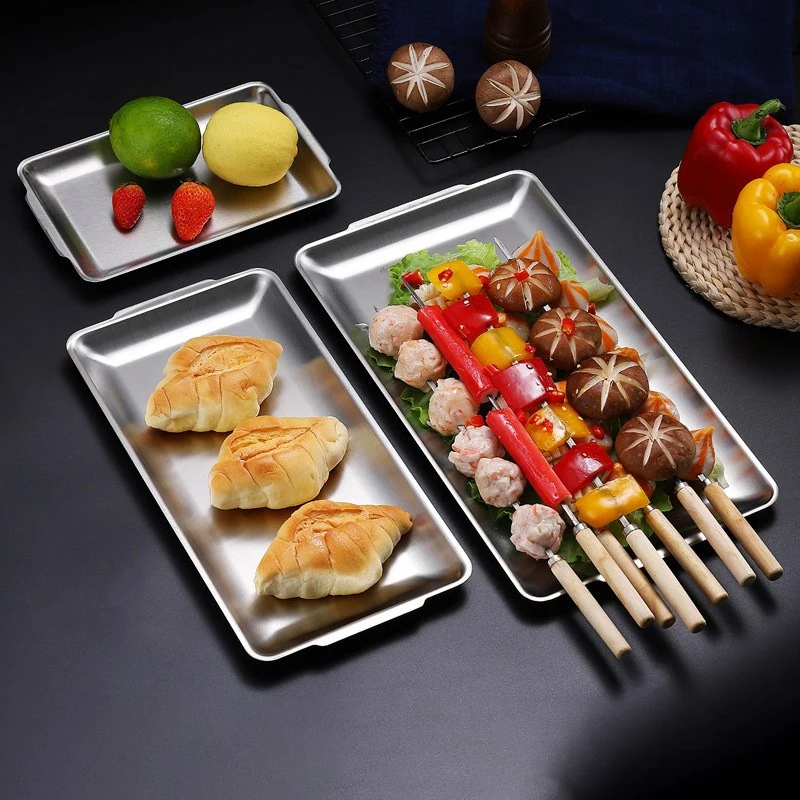 Wholesalers Kitchen Home Hotel Restaurant Tableware Barbecue Plate Stainless Steel DecorativePlate Silver Cookware