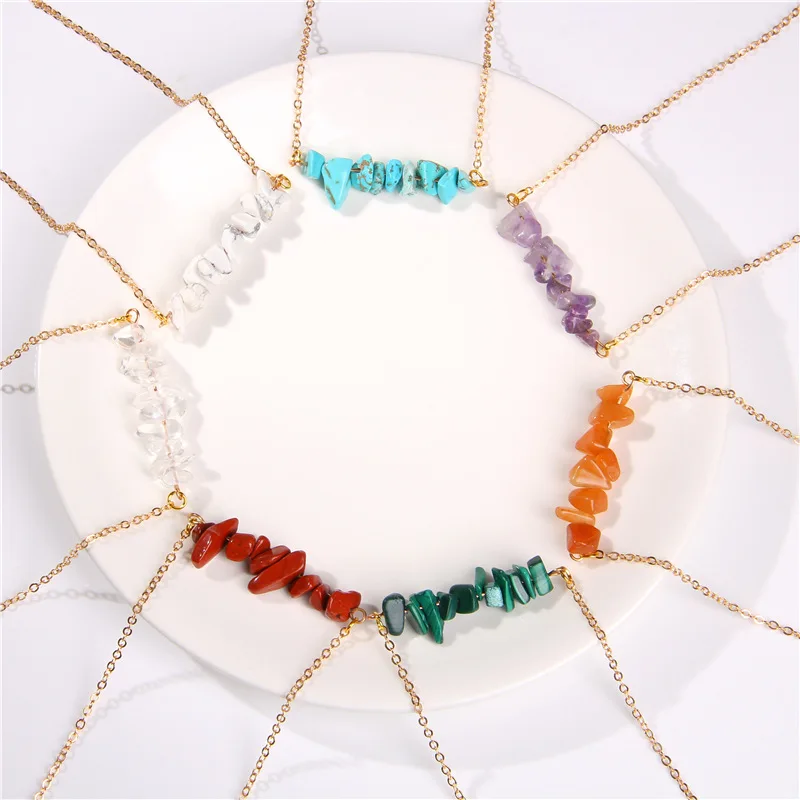 Trendy Chip Crystal Chip Necklace Gold Chain Healing Crystals Chakra Necklaces Fashion Jewelry