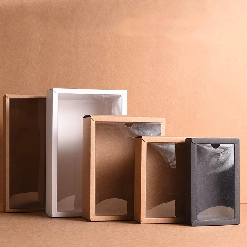 Folding Kraft Paper Box with Transparent PVC Window Gift Box Packaging Box candy favors arts&krafts display package