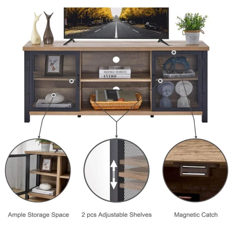 Guangzhou Furniture Factory Cross-border Supply Modern Living Room TV Cabinet Industrial Metal Frame TV Console Table