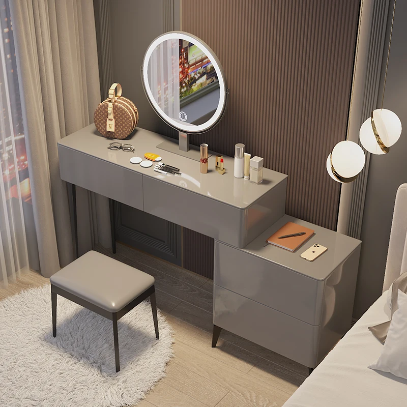 Modern high gloss luxury bedroom dresser table make up makeup desk vanity nordic dressing table with led and mirror