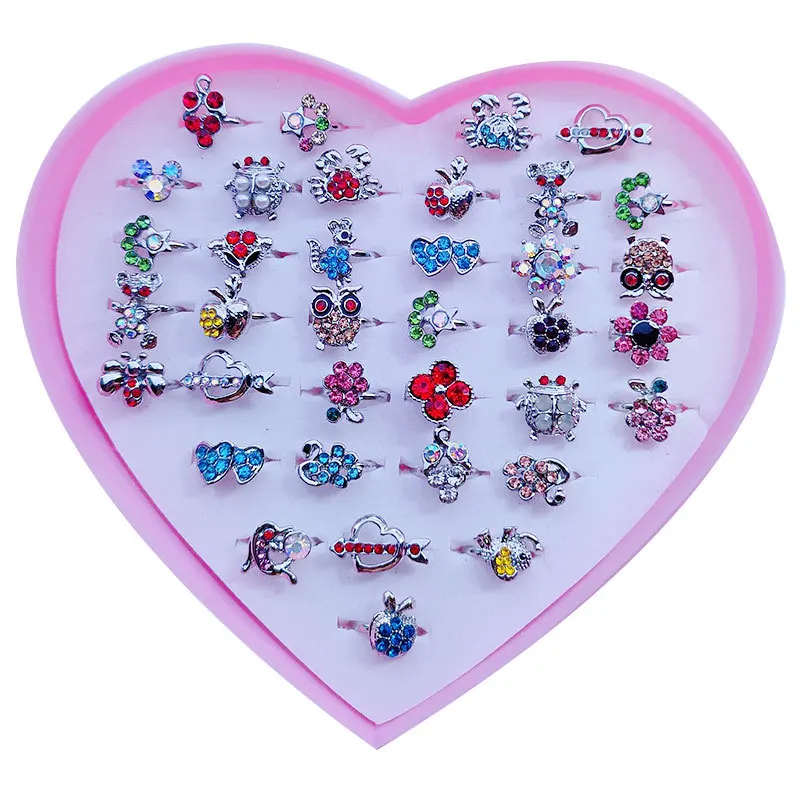 Mixed Adjustable Design Cute Kids Finger Rings Children Gifts Resizable Rings Princess Gifts Alloy For Girls FavorsGift