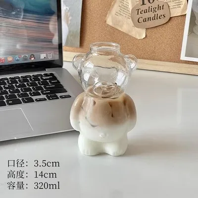 320ml cartoon bear glass coffee cup Creative cute animal water cup Funny juice cup