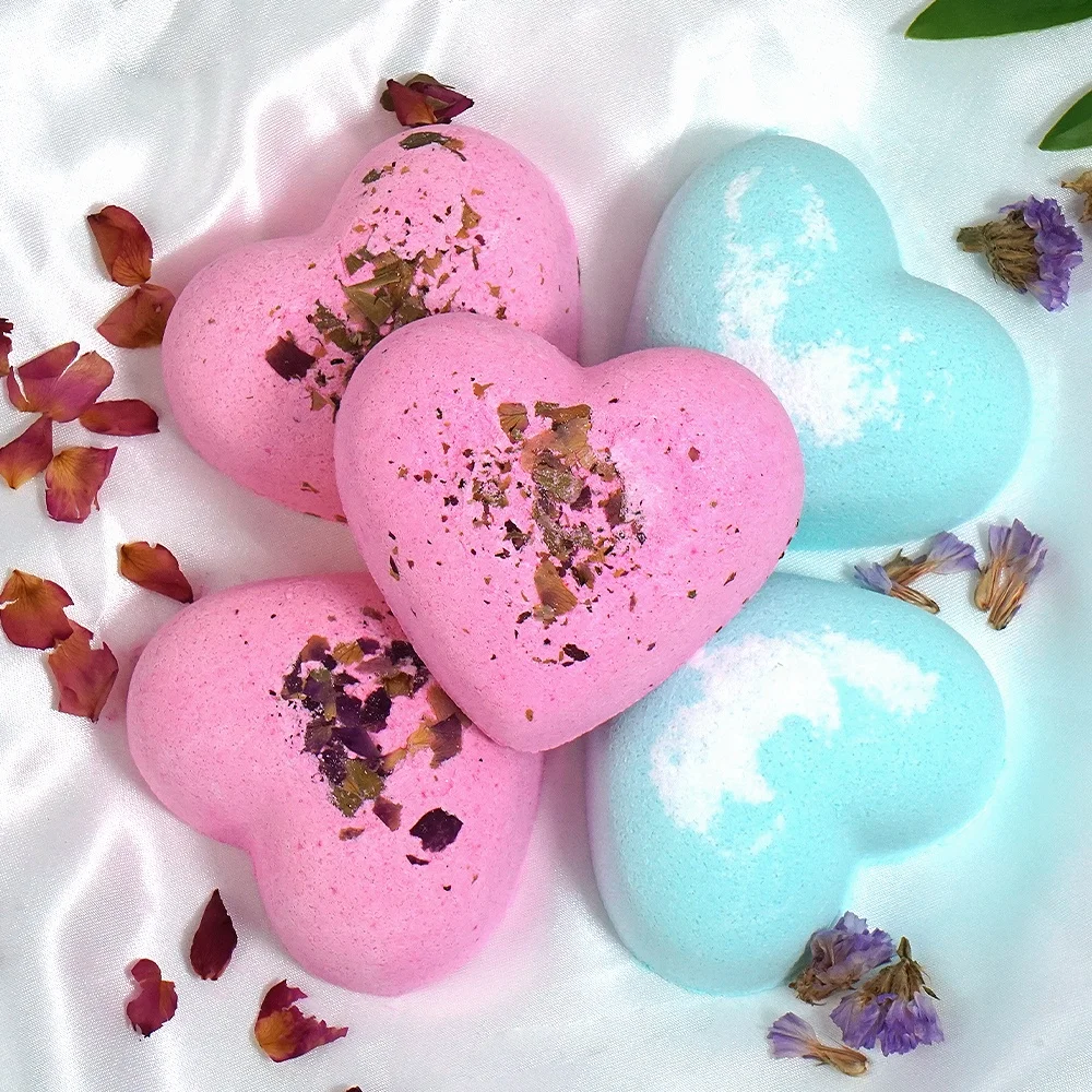 Factory Wholesale Bath Supplies Natural Love Shapes Bubble Bathbombs Salt Spa Relaxing Organic Fizzies Bath Bomb