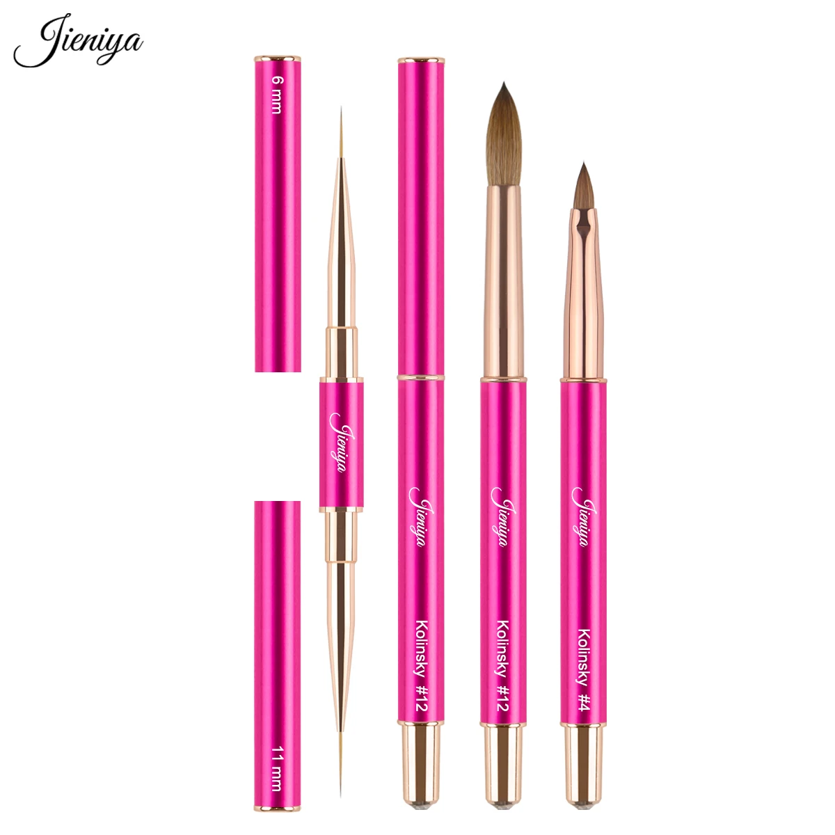 Customized LOGO Kolinsky And Nylon Pink Metal Handle 3D Nail Art Brush Set Painting UV Gel Nail At Liner Brush acrylic brush