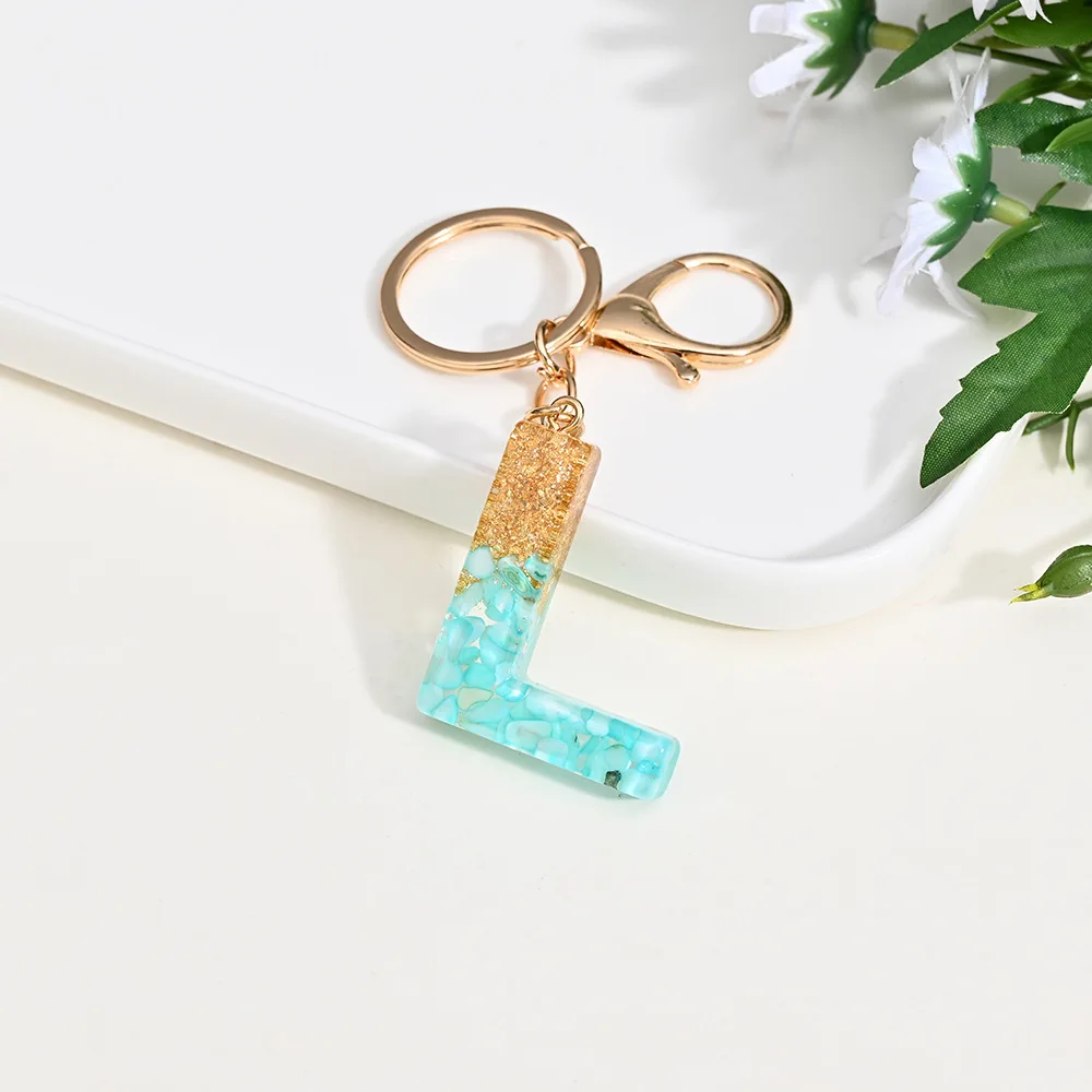 Wholesale Plastic Letter Keychain Pendant Gold Foil Transparent 26 English Initial Alphabet Keychains Bag charm Decor Key Chains
