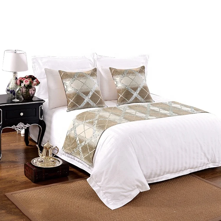 Guangzhou White Cotton Hotel Bedsheets 3cm Stripe bedding set 5 star luxury hotel bed linen