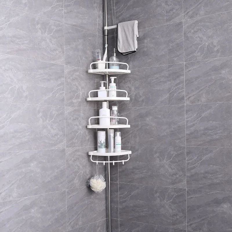 4 Tier Adjustable Telescopic Shelf Bathroom Organiser Corner Rack Shower Shelf Caddy Holder Aluminum Casing