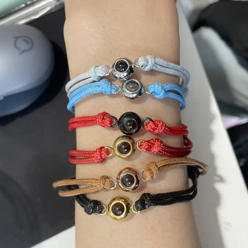 new arrival stainless steel photo projection pendant custom leather rope bracelet